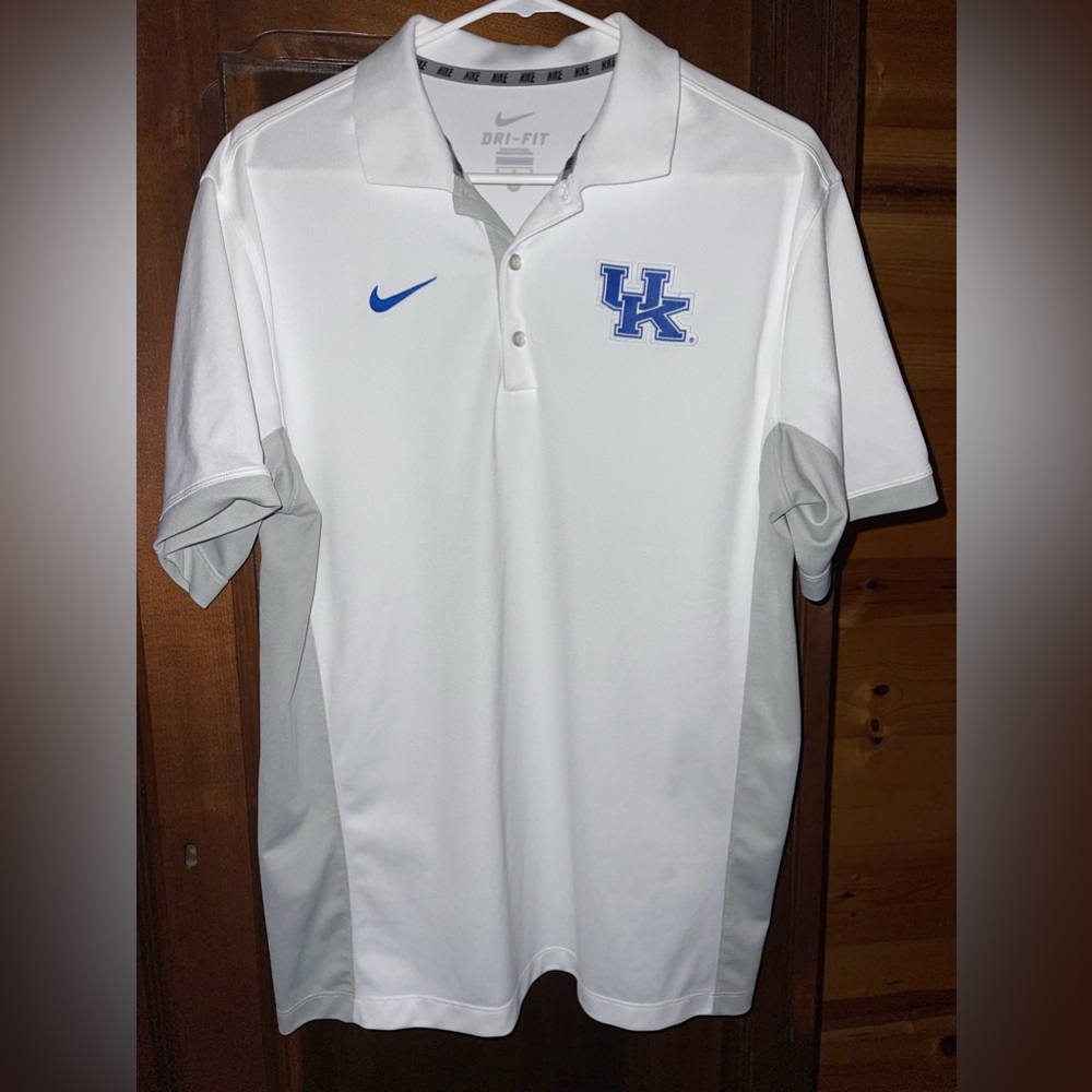 Nike Dri-Fit University of Kentucky Wildcats Polo Shirt - Size M - White/Gray